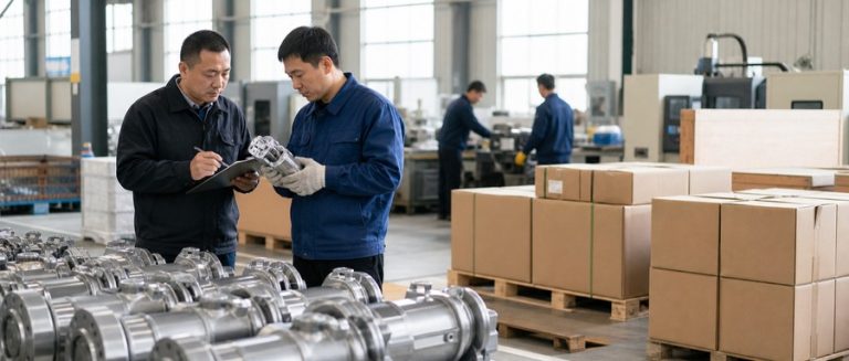 制造企业工作人员检查产品和出口包装