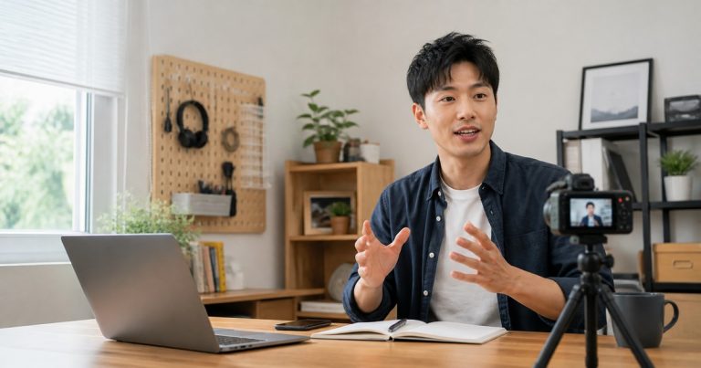 真人出镜录视频与 AI 辅助内容创作的工作场景