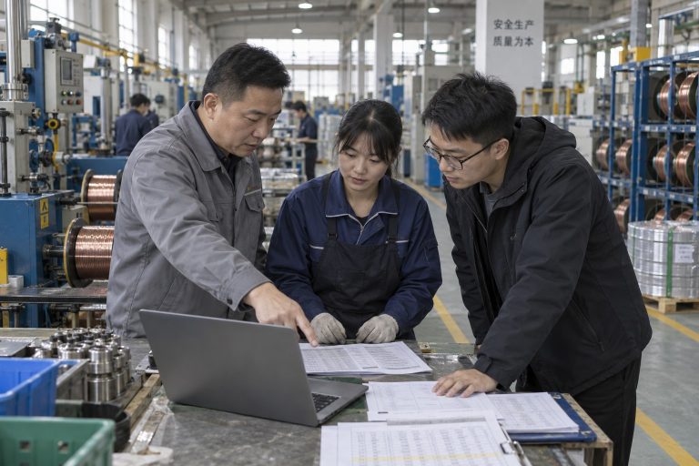 FDE工程师与工厂人员在生产现场核对订单和排产资料